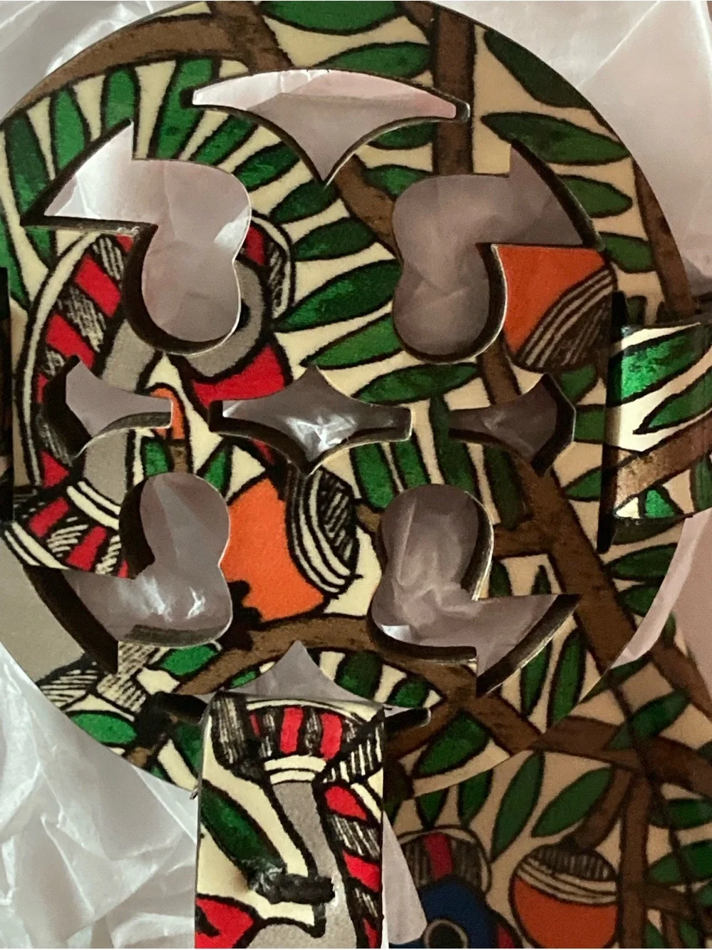 Tory Burch SZ 7 Rare Edition Peacock Print Slide Sandals in Green, Blue.